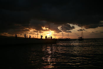 boats, sail, vessel, sunset, sea, nature, water, clouds, calmness, ships
