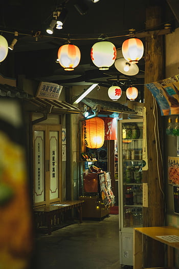marché japonais, lanternes traditionnelles, ruelle confortable, scène de nuit, rue orientale, magasins, allée illuminée, lanternes japonaises, allée du marché, lumières traditionnelles, marché chaleureux