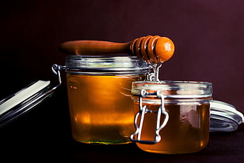 honey dipper, honey, glass jars, honeycomb, sweet, natural, syrup, amber, food, kitchen, dessert
