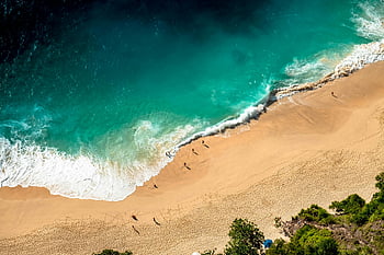 drone shot, beach shore, aerial view, Bali beach, turquoise waves, golden sand, coastal landscape, ocean waves, sandy beach, tropical beach, beach photography