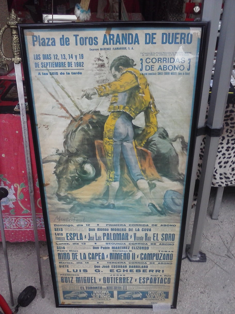 bullfighting, poster, Plaza de Toros, Aranda de Duero, corridas, matador, bull, vintage, advertisement, Spain, 1982