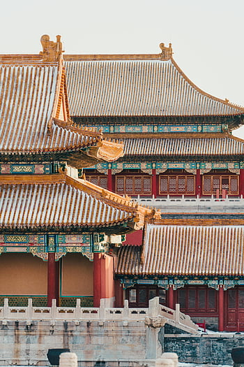 Palastkomplex, traditionelle chinesische Architektur, verzierte Dächer, leuchtende Farben, chinesisches Gebäude, Alte chinesische Struktur, kulturelles Erbe, historische Seite, Peking verbotene Stadt, chinesischer Tempel, Chinesischer Palast