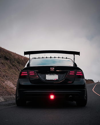 Sort Honda, Civic type r, bagfra, Sporty design, kraftig tilstedeværelse, åben vej, spoiler, dynamisk, bil, sort bil, honda bil