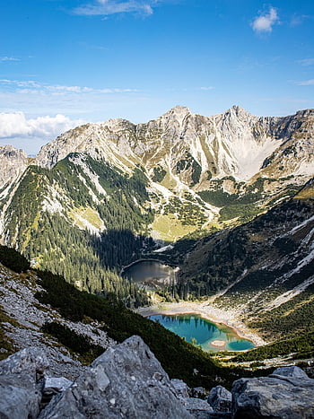 lago, montagne, alberi, foresta, escursioni a piedi, acqua, cielo, escursione, nuvole, alpino, natura