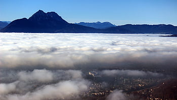 Salzburg, mraky, mlha, město, letecký pohled, Rakousko
