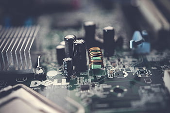 dell carte mère, mise au point sélective, fermer, Composants electroniques, circuits, Vue détaillée, matériel informatique, composants de la carte mère, circuit imprimé, La technologie, électronique