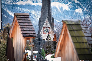 steeple, cemetery, church, church Tower, village Church, churchyard, religion, mountains, nature, village, town