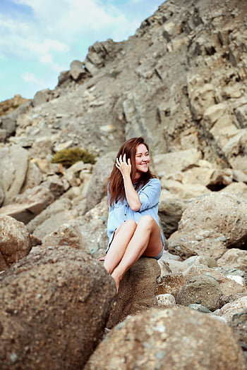 woman, rocks, mountain, stones, young Woman, nature