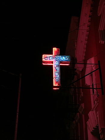 isa kurtarır, neon tabela, parlayan haç, gece gökyüzü, dini işaret, neon haç, gece çekimi, ışıklı tabela, hıristiyan sembolü, sokak tabelası, dış yapı