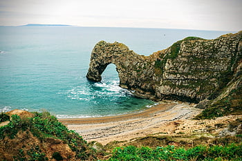 pláž, moře, oceán, skály, oblouk, durdle dveře, jurské pobřeží, dorset, Anglie, pobřeží, záliv