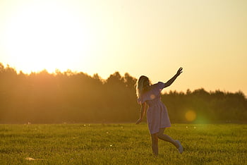 summer, sunny, blonde In The Field, wondering, likes Dislikes, brooding, meadow, sun, sunset, grass, young Woman