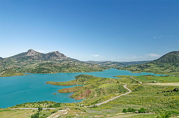spain, andalusia, province Of Cadiz, reservoir Zahara-el Gastor, reservoir, zahara De La Sierra, el Gasto, water, landscape, mountains, nature