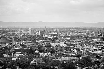 mannheim, baden-wuerttemberg, Německo, baden württemberg, panoráma města, město, městský, budov, Černý a bílý
