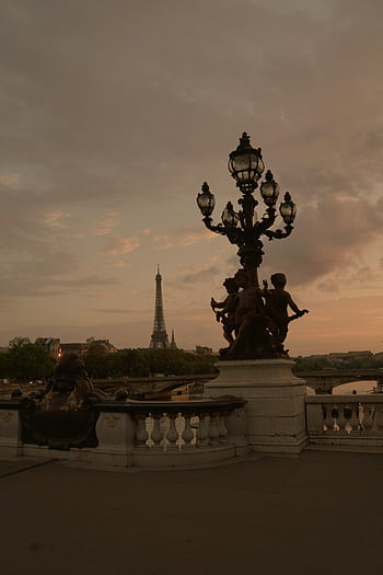 Paris, Eiffel Tower, streetlight, sculpture, dusk, ornate, France, cityscape, bridge, evening, landmark