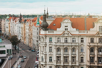 Praha, historické architektury, složité fasády, Urban Česko, městské budovy, řízení vozidel, nádherný výhled, Evropské městské panoráma, staré Město, ulice v Praze, Česká republika