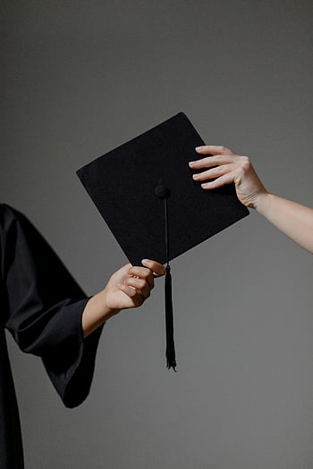 graduation cap, human hands, biretta, achievement, grey background, two people, exchanging, graduation, cap exchange, academic success, graduation ceremony