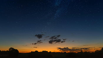 Sternenhimmel, Silhouette Bäume, lebendiger Sonnenuntergang, Nachtlandschaft, sternenklare Nacht, Sonnenuntergang Himmel, Nachtszene, Fotografie der sternenklaren Nacht, Sterne des Nachthimmels, Sonnenuntergang Silhouette, Nachthimmellandschaft