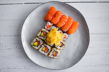 sushi, Ryba, losos, tuňák, rýže, plody moře, Mořská řasa, wasabi, japonský, sashimi, asijský
