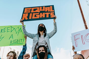 protest, equal rights, masked protesters, outdoor demonstration, placard, signs, advocacy, demonstration, equal rights protest, social justice, protest signs