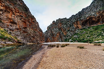 Torrent de Pareis, mallorca, zimní, prázdnin, turista, osamělý, moře, štěrk, Příroda, Skála, mezník