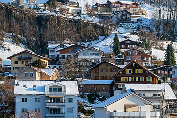 switzerland, winter, town, village, houses, season, countryside