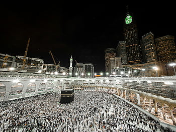 mecca, kaaba, poutníků, letecký pohled, noční scénu, Saudská arábie, Islámská pouť, svaté místo, velký dav, náboženské shromáždění, makkah