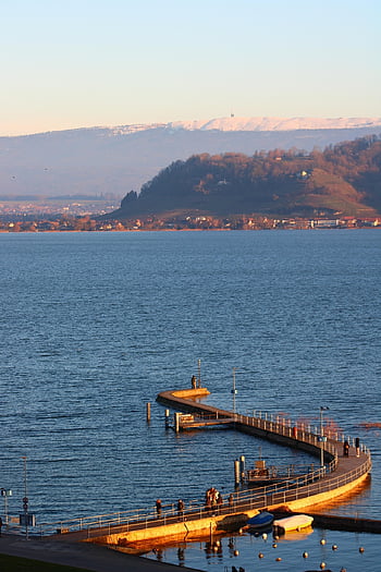 innsjø, brygge, panoramautsikt, Outlook, regionen av innsjøen murten, Kanton Freiburg, natur