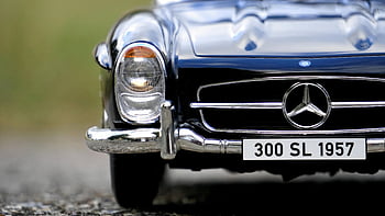 Mercedes Benz, Blue Car, 1957 Mercedes Benz 300 SL, toy car, detailed close-up, luxury design, 300 SL 1957, classic car, vintage car, model car, Mercedes Benz logo