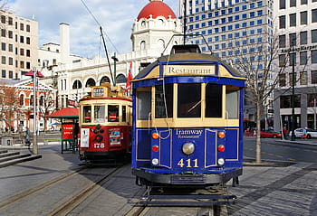 Christchurch, Tramway Restaurant, Cathedral Square, Electric trams, Public transport, City transport, New Zealand, Street cars, Tram 411, Canterbury cuisine, Unique atmosphere