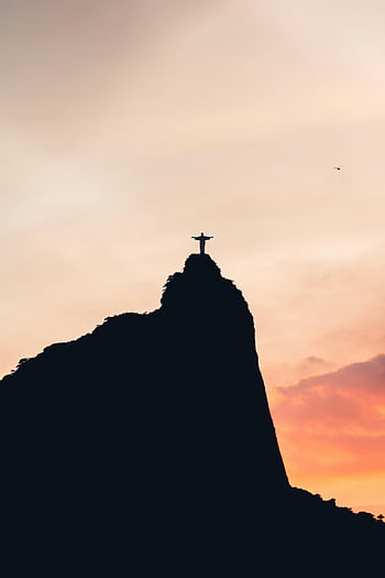 Kristus vykupitel, silueta, západ slunce, Rio de Janeiro, pulzující obloha, vrcholek hory, socha, soumrak, mezník, cestovat, Brazílie