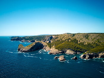 coast, sea, mediterranean, spain, nature, catalonia, weasel, landscape, blue